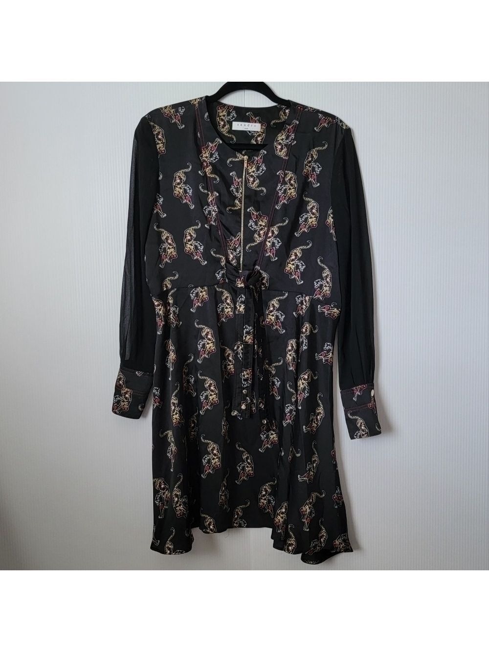 Sandro Paris Black Kayia Tiger Print Dress Size 3 - Picture 2 of 11